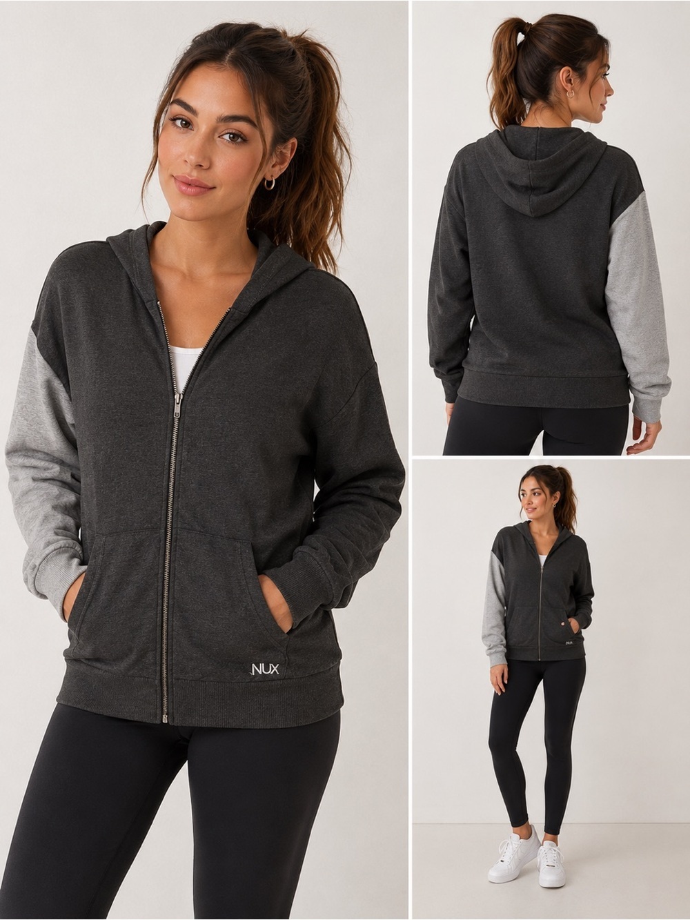 NUX Heather Combo Colorblock Zip Up Hoodie Small NWT